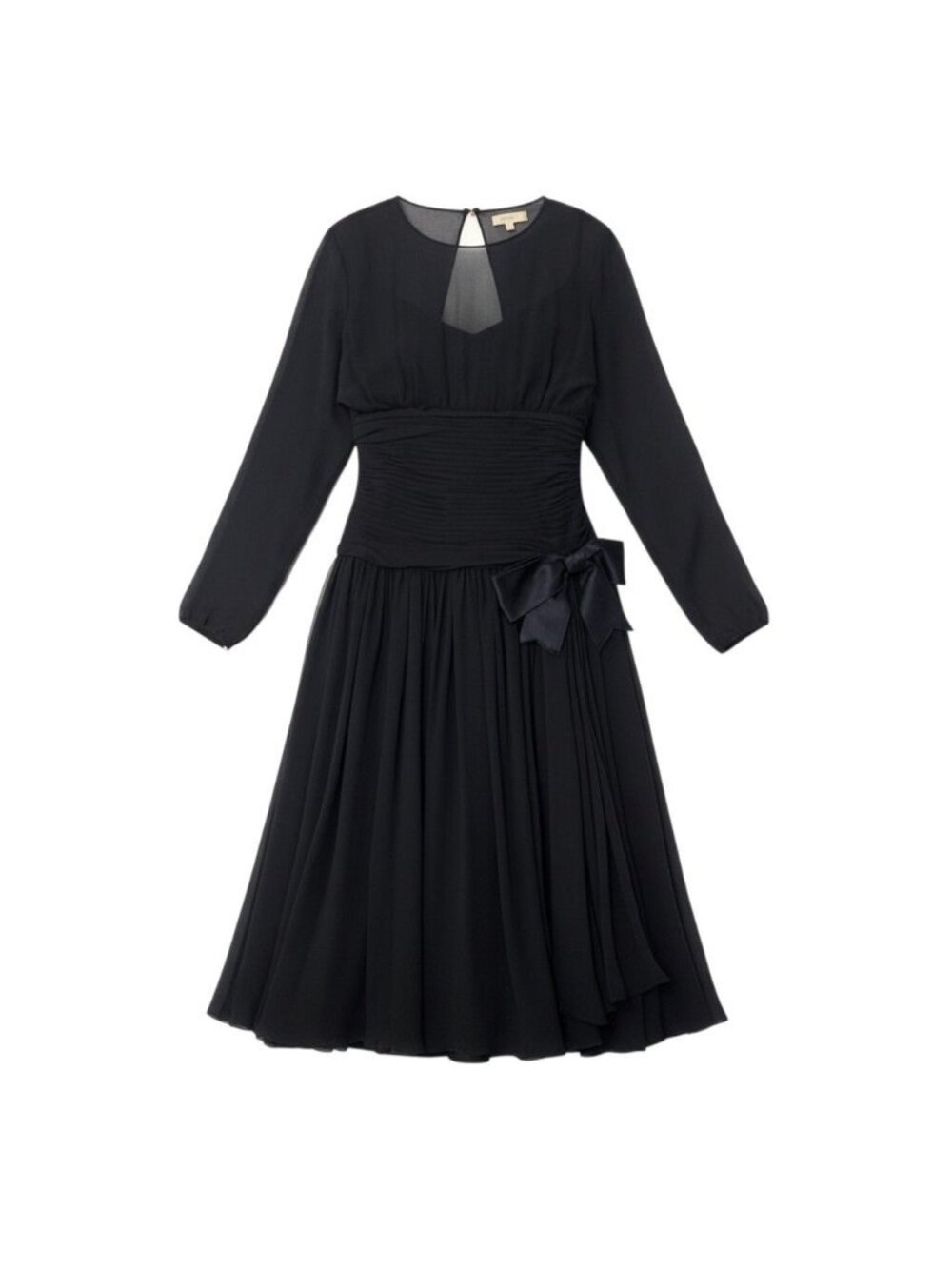 Chanel Dress Vintage Gold Button Chiffon Black Silk 38